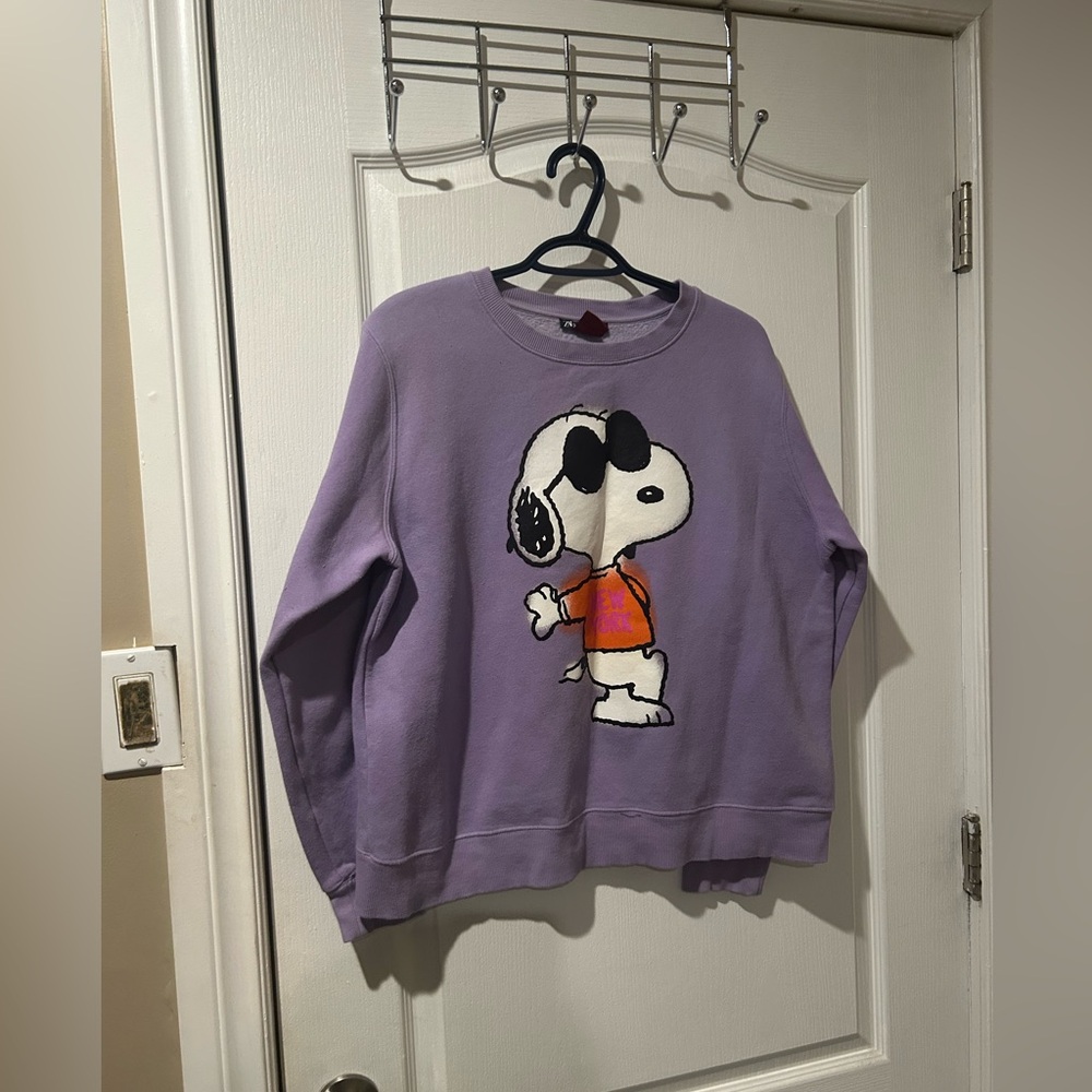 Zara Lavender Snoopy Graphic Sweatshirt with Orange Tee Detail